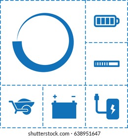 Load icon. set of 6 load filled icons such as wheelbarrow, baterry, battery