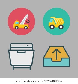 load icon set. vector set about dump truck, dishwasher, crane and outbox icons set.