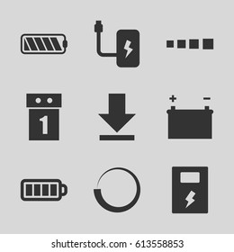 Load icons set. set of 9 load filled icons such as baterry, download, battery, washing machine on sale