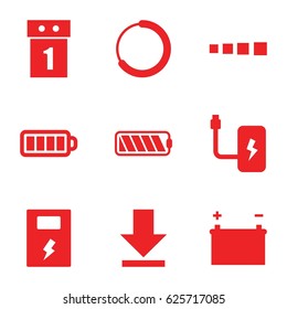 Load icons set. set of 9 load filled icons such as baterry, download, battery, washing machine on sale