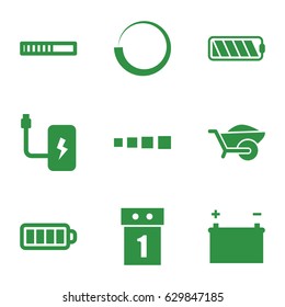 Load icons set. set of 9 load filled icons such as wheelbarrow, baterry, battery, washing machine on sale