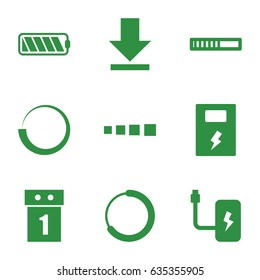 Load icons set. set of 9 load filled icons such as download, battery, washing machine on sale