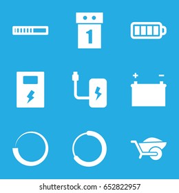 Load icons set. set of 9 load filled icons such as wheelbarrow, baterry, battery, washing machine on sale