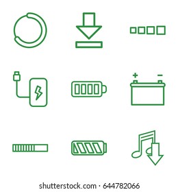 Load icons set. set of 9 load outline icons such as baterry, download, battery, loading