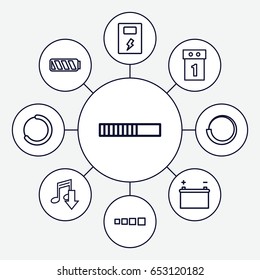 Load icons set. set of 9 load outline icons such as battery, washing machine on sale, loading