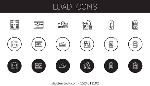 load icons set. Collection of load with video player, progress bar, battery. Editable and scalable load icons.
