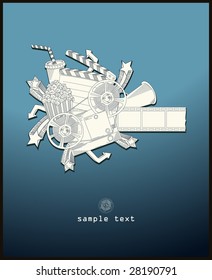 load the movie - vector - line drawing - blue