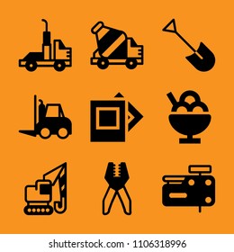 load, snow, fruit, hook, art and box icon vector set. Flat vector design with filled icons. Designed for web and software interfaces
