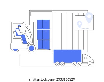 Load unit formation abstract concept vector illustration. Man in forklift loading ISO containers in truck, swap bodies, export business, foreign trade, order consolidation abstract metaphor.