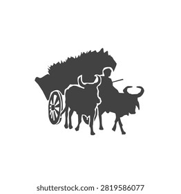 loaded bull cart with farmer vector. kharata vector.