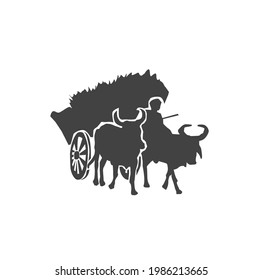 Loaded Bullock cart with sitting man. Bail Gadi vector silhouette.  svg