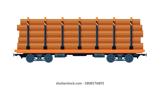 Loaded Cargo Train Wagon, Industrial Railroad Transportation Flat Vector Illustration on White Background