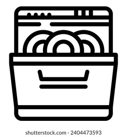 Loaded dishwasher icon outline vector. Cleansing dinnerware machine. Cleaner dishes detergent