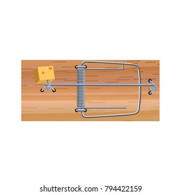 Loaded mousetrap with cheese isolated on white background, Vector illustration