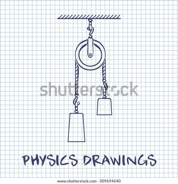Loaded Movable Pulleys Rope Physics Drawing Stock Vector Royalty Free 309694640