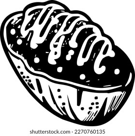 Loaded potato skins, food, isolated, vintage drawing, vector illustration, black color