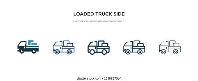 loaded truck side view icon in different style vector illustration. two colored and black loaded truck side view vector icons designed in filled, outline, line and stroke style can be used for web,