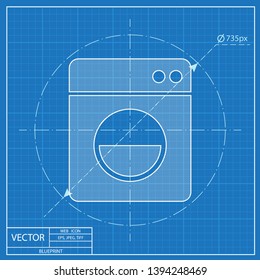 loaded washing machine illustration. Laundry vector blueprint icon 