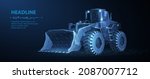 Loader. Abstract 3d wheel heavy loader polygonal illustration on blue. Construction machinery equipment, earth building bulldozer, earthmoving machine technology, industrial construction concept
