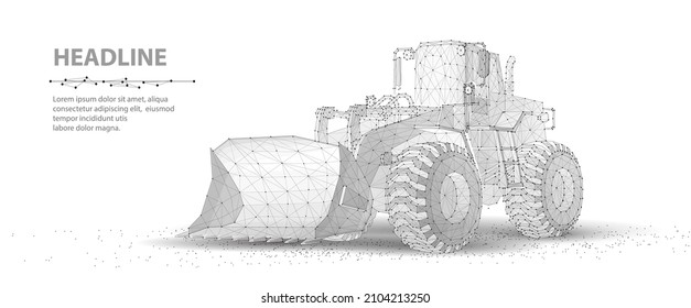 Ladegerät. Abstrakte 3D-Radlader-Illustration einzeln auf Weiß. Baumaschinen, Planiermaschinen, Erdbaumaschinen, Erdbautechnik, Erdbautechnik, Baukonzept