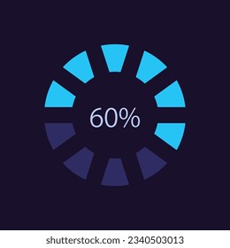 Loader bar infographic chart design template for dark theme. Circular progress wheel. Editable ring infochart with performance level. Visual data presentation. Myriad Pro-Bold, Regular fonts used