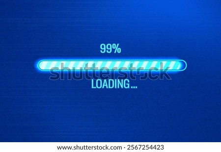loader bar on noise background blue color, digital progress line in futuristic style, vector illustration symbol upload neon interface with grain texture