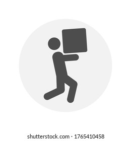 Loader Bears Box Icon. Silhouette Of Deliveryman Carrying A Box - Isolated On White Background. Eps 10