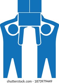 El cargador lleva el icono de la caja. Silueta de repartidor cargando una caja - aislada en fondo blanco. Pasos 10