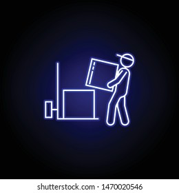 loader box line icon in blue neon style. Set of logistics illustration icons. Signs, symbols can be used for web, logo, mobile app, UI, UX