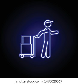 loader box line icon in blue neon style. Set of logistics illustration icons. Signs, symbols can be used for web, logo, mobile app, UI, UX