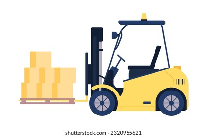 Loader with boxes concept. Warehouse, logistics and transportation. Construction and repair. Distribution and retail. Cartoon flat vector illustration isolated on white background