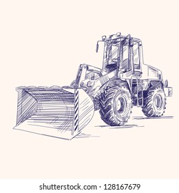 loader bulldozer excavator machine hand drawn vector illustratioloader bulldozer excavator machine