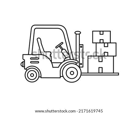 The loader carries the goods to the warehouse. Logistics and delivery. Linear vector illustration, icon.