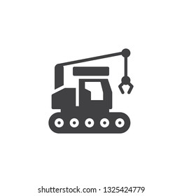 Loader crane truck vector icon. filled flat sign for mobile concept and web design. Excavator glyph icon. Construction machine symbol, logo illustration. Pixel perfect vector graphics