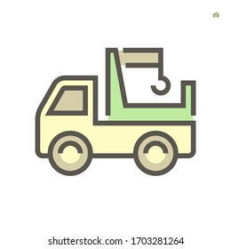 Loader crane vector icon. Hiab crane mounted on lorry, tipper truck, vehicle. Include trailer platform, hydraulic, engine, boom or arm for construction, delivery or freight transport service. 64x64 px