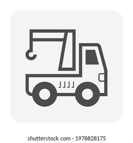 Loader cranes vector icon. Hiab crane mounted on lorry, tipper truck or vehicles. Include trailer platform, hydraulic, engine, boom or arm for construction, delivery or freight transport service.