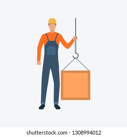 Loader flat icon. Worker, uniform, cargo, lifting. Labor concept. Can be used for topics like shipment, transportation, logistics