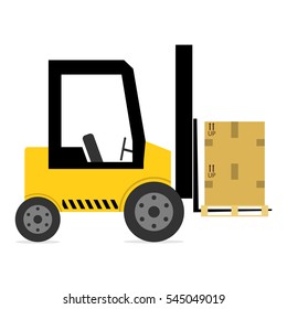 Loader, forklift with a load, lift the load, loader icon, a box, a cardboard box. Flat design, vector illustration, vector.