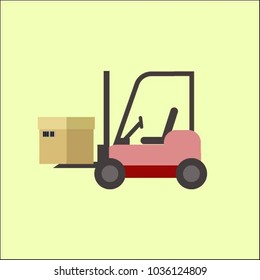 Loader, forklift loading boxes, ship, truck, warehouse, box. Flat design, vector illustration. Vector.