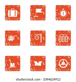Loader of goods icons set. Grunge set of 9 loader of goods vector icons for web isolated on white background