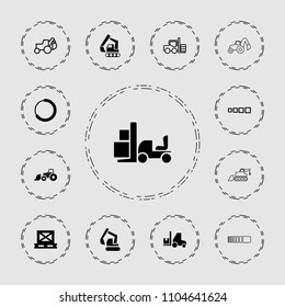 Loader icon. collection of 13 loader filled and outline icons such as excavator, cargo on palette, loading. editable loader icons for web and mobile.