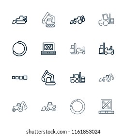 Loader icon. collection of 16 loader outline icons such as forklift, excavator, cargo on palette. editable loader icons for web and mobile.