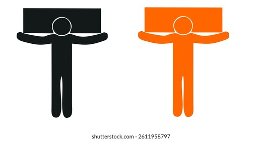 loader icon, man carries boxes, cargo delivery illustration, stick figure human silhouette