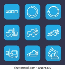 loader icon. Set of 9 outline loader icons such as forklift, excavator