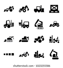 Loader icons. set of 16 editable filled loader icons such as forklift, excavator, cargo on palette
