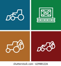 Loader icons set. set of 4 loader outline icons such as excavator