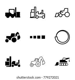Loader icons. set of 9 editable filled and outline loader icons such as forklift, excavator