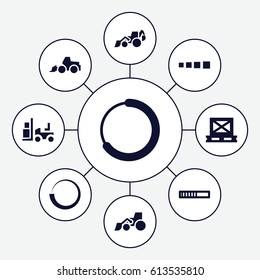Loader icons set. set of 9 loader filled icons such as excavator, forklift, cargo on palette