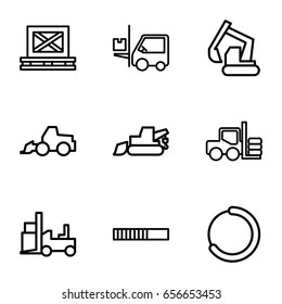 Loader icons set. set of 9 loader outline icons such as forklift, excavator, cargo on palette
