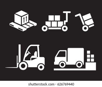 Loader icons set. White on a black background